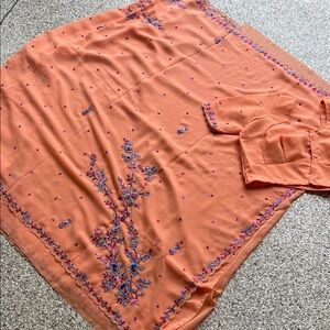 Embroidered Orange with Floral Design Sari